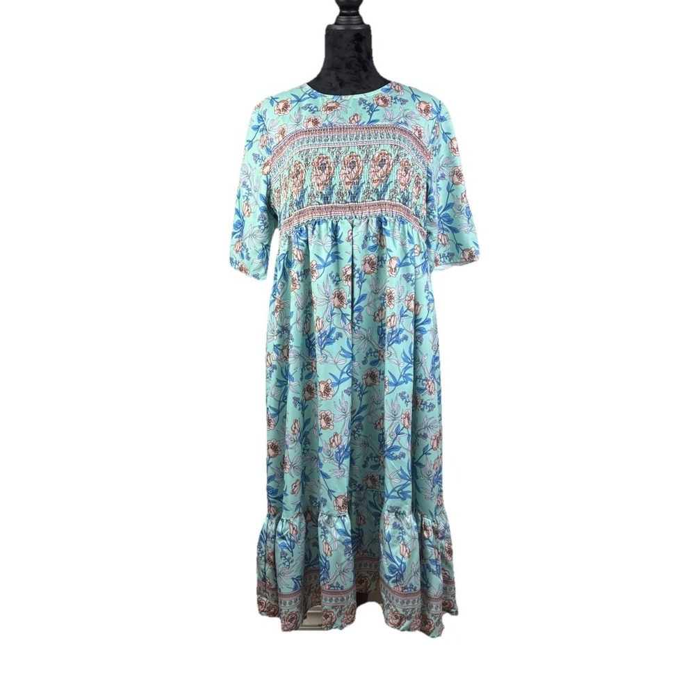 NWT Women's Oversized Floral Half Sleeve Summer Maxi Dress‎ w/ Pockets Size M
